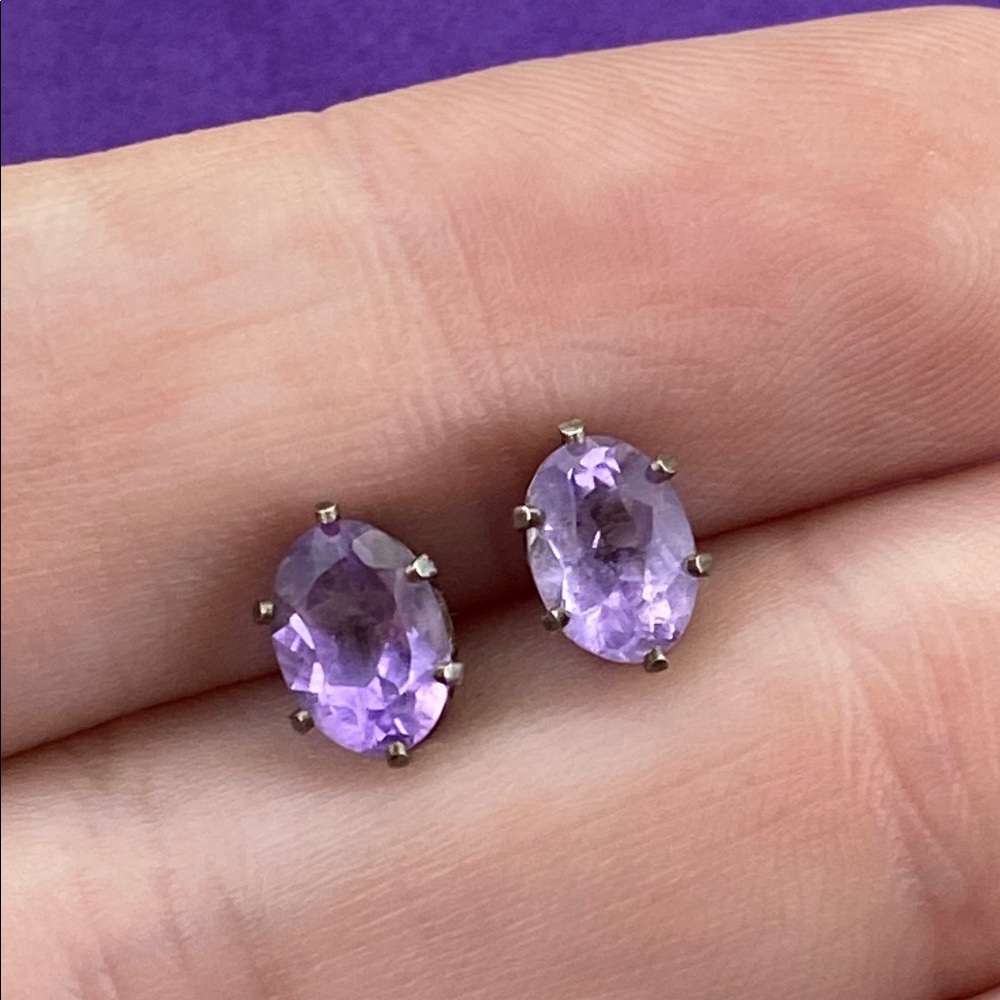 💛 Vintage 925 Purple Amethyst Stud Earrings
